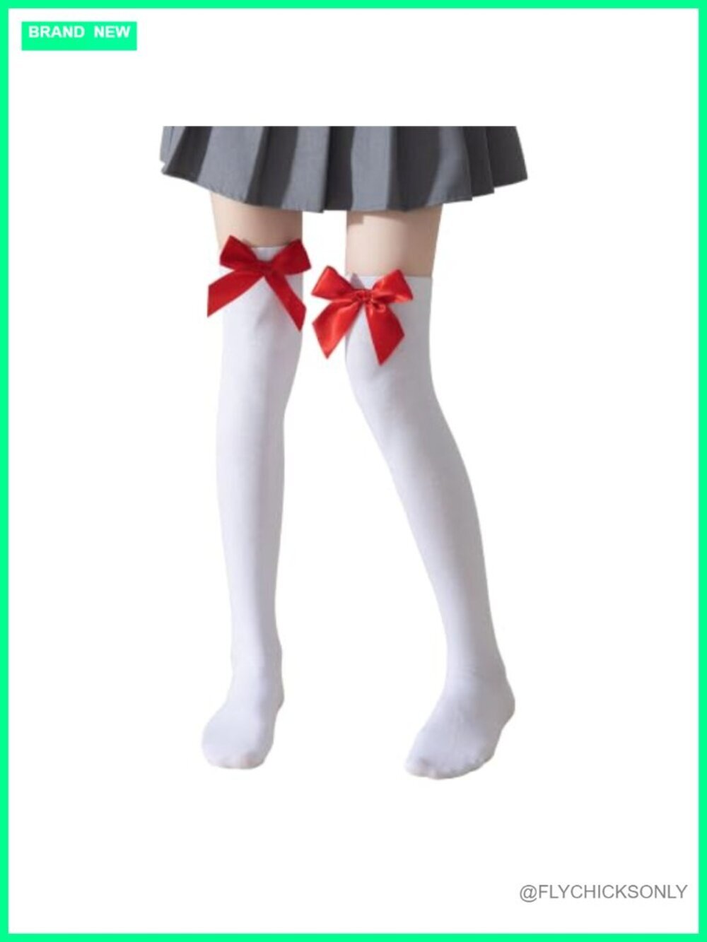 Women's Thigh High Socks with Bow, Combed Cotton, Stay-Up Cuff